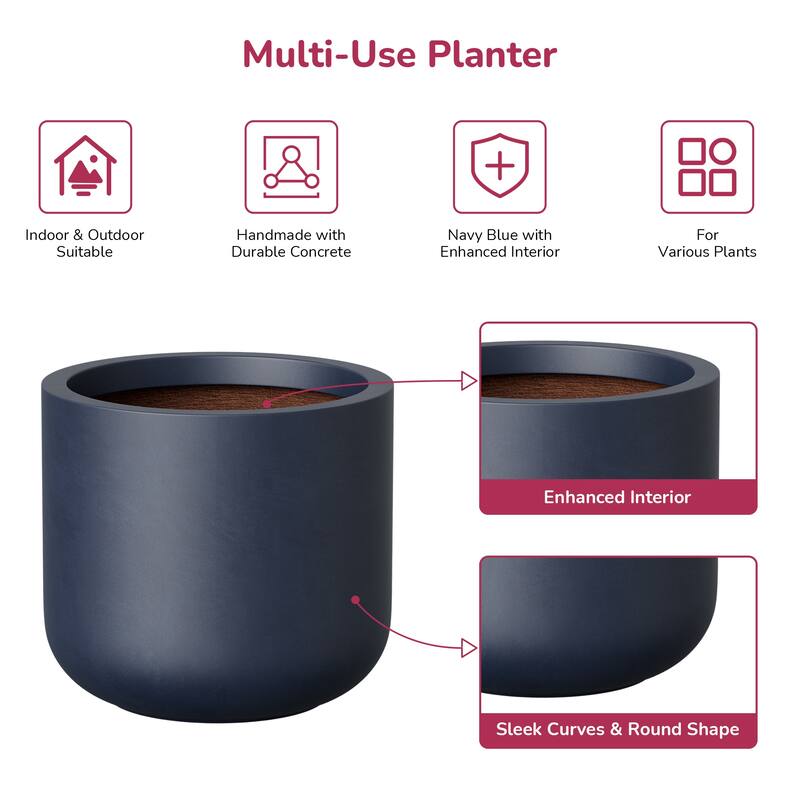 Concrete Round Planter / Pot with Drainage Hole for Indoor & Outdoor