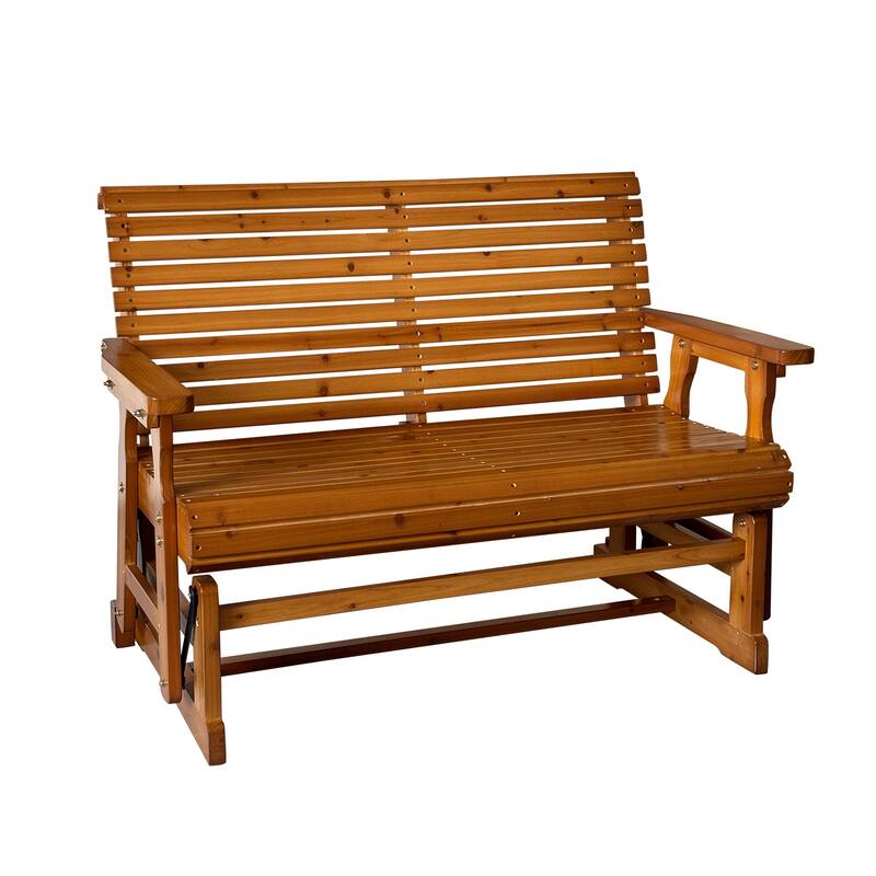 Wooden Patio Glider with High Roll Back and Deep Contoured Seat