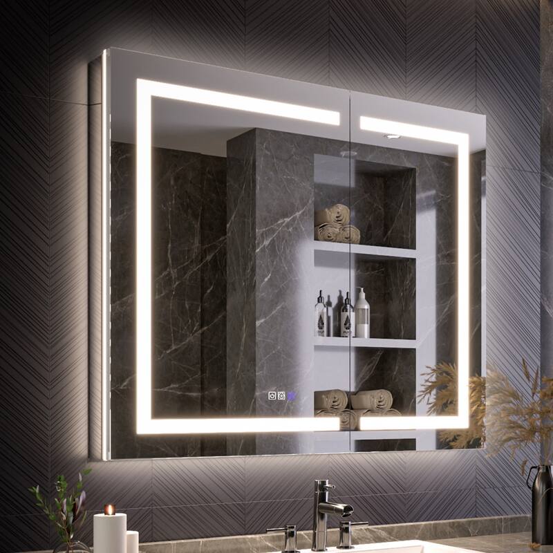 Modland 24"-42W x 36"H LED Medicine Cabinet Mirror with USB Charging,5x Makeup Mirror - 42x36 - Double Door