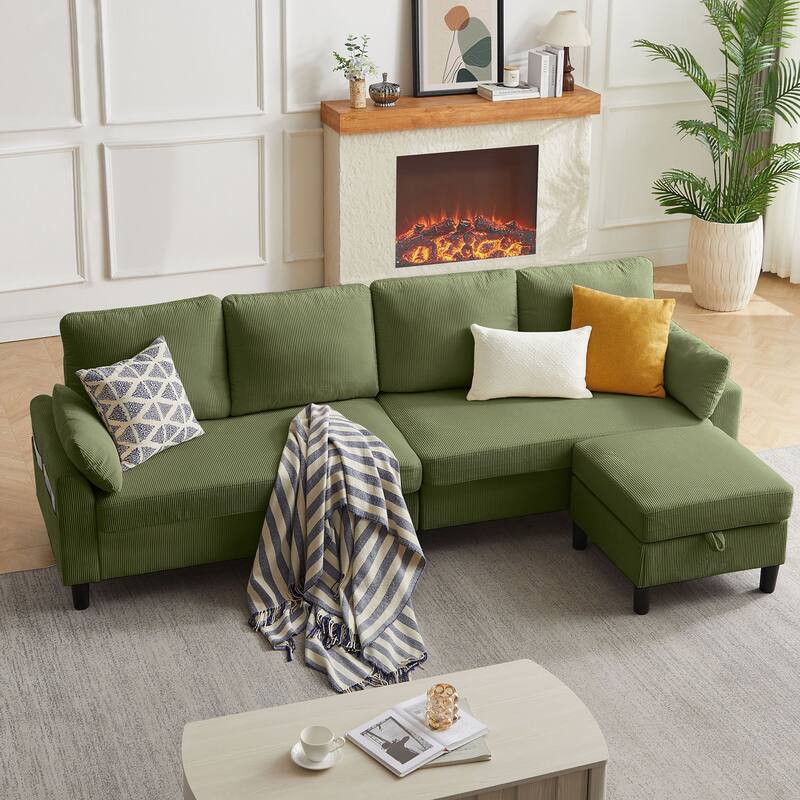 Modular Sectional Sofa Couch L Shaped With Chaise Storage Ottoman and Side Bags For Living Room