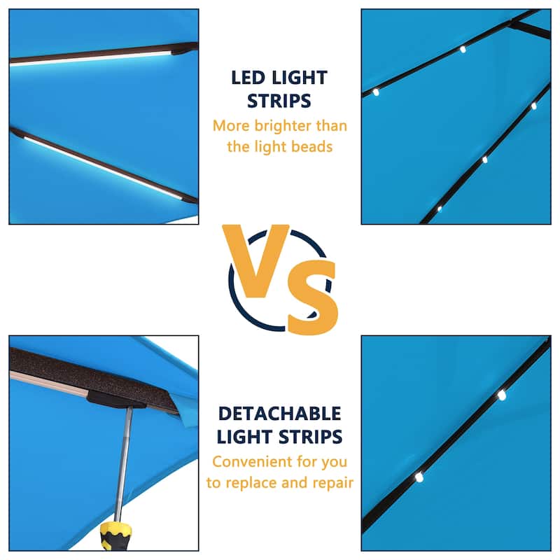 Clihome 15Ft Outdoor Solar Lights Rectangular Crank Market Umbrella, with Base