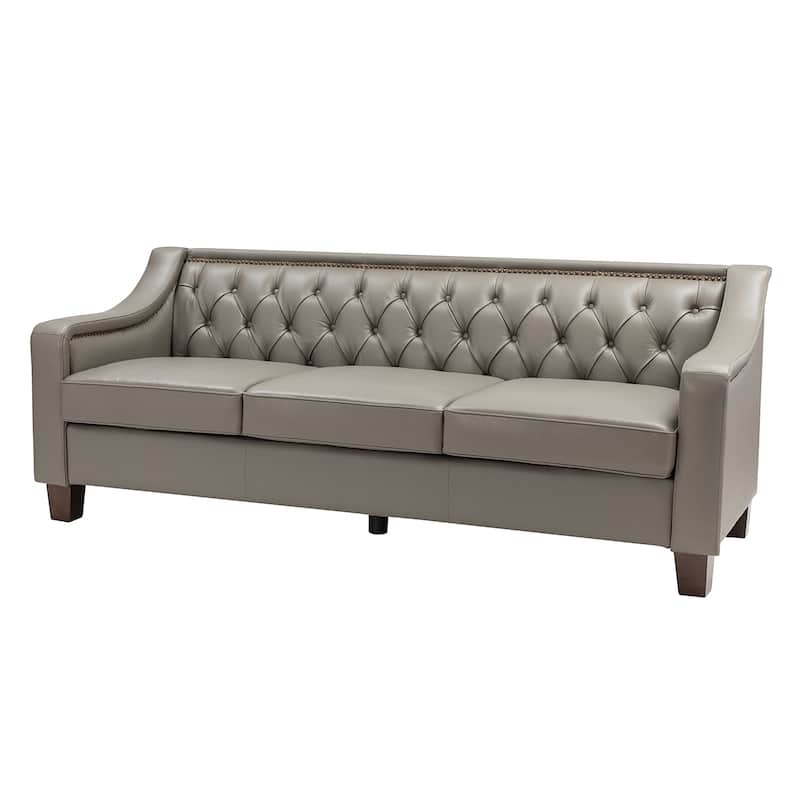 Mateo 82.28" Wide Transitional Genuine Leather Sofa with Nailhead Trim and Button-Tufted Back