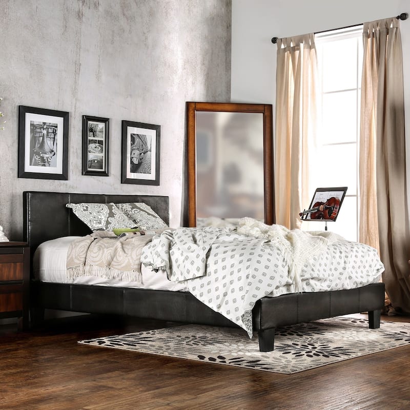 Lala Modern Queen Wood Faux Leather Upholstered Platform Bed by Furniture of America