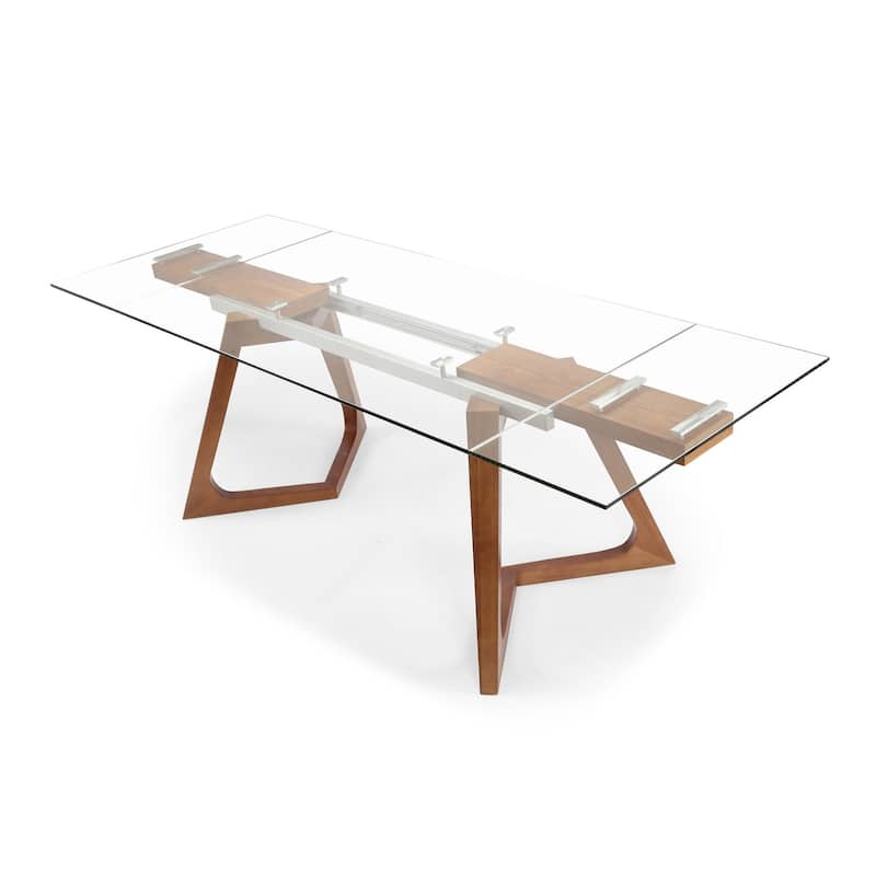 Clear Glass Extension Table with Alu Frame and Ashwood legs