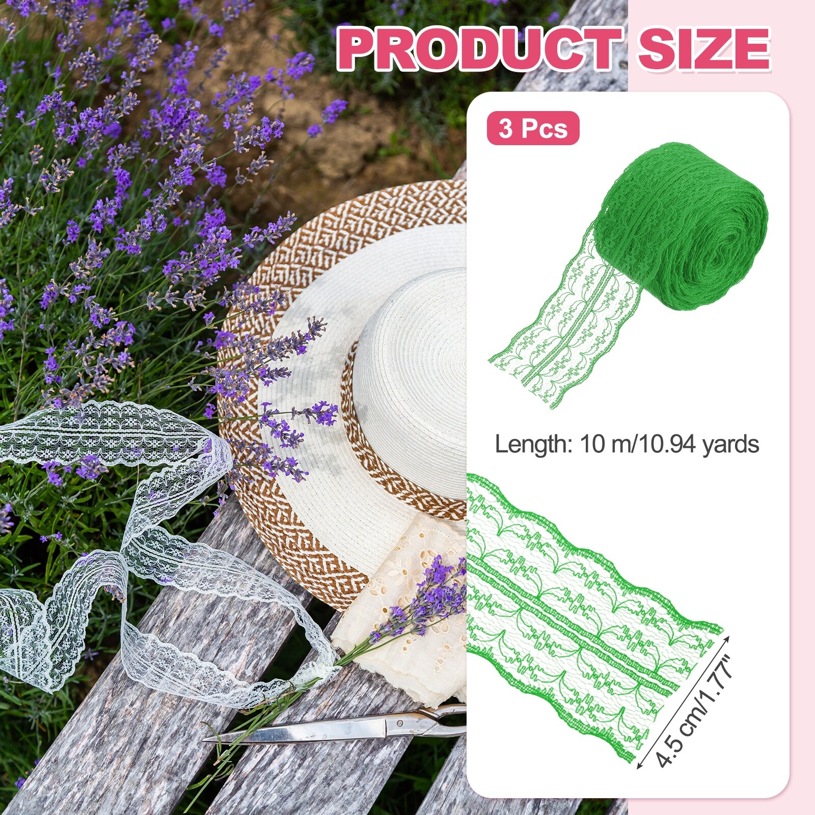 33 Yard Lace Trim Ribbon, 1.8 Inch Crochet Lace Ribbon(White, 3 Roll)