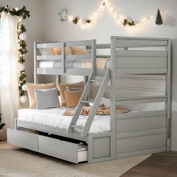 slide 2 of 13, Elegance Twin over Full Bottom Bunk Bed with Storage, Sophisticated & Practical Bunk Bed Gray
