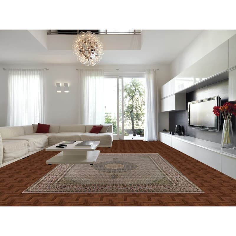 Traditional Gray Kashan Turkish Area Rug Machine Made Floral Carpet - 9'9" x 13'1"