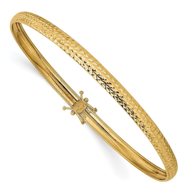 Curata 14k Yellow Gold Polished Diamond Cut Flexible Cuff Stackable Bangle Bracelet
