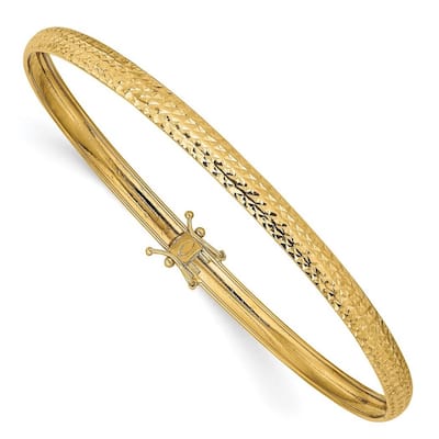 Curata 14k Yellow Gold Polished Diamond Cut Flexible Cuff Stackable Bangle Bracelet