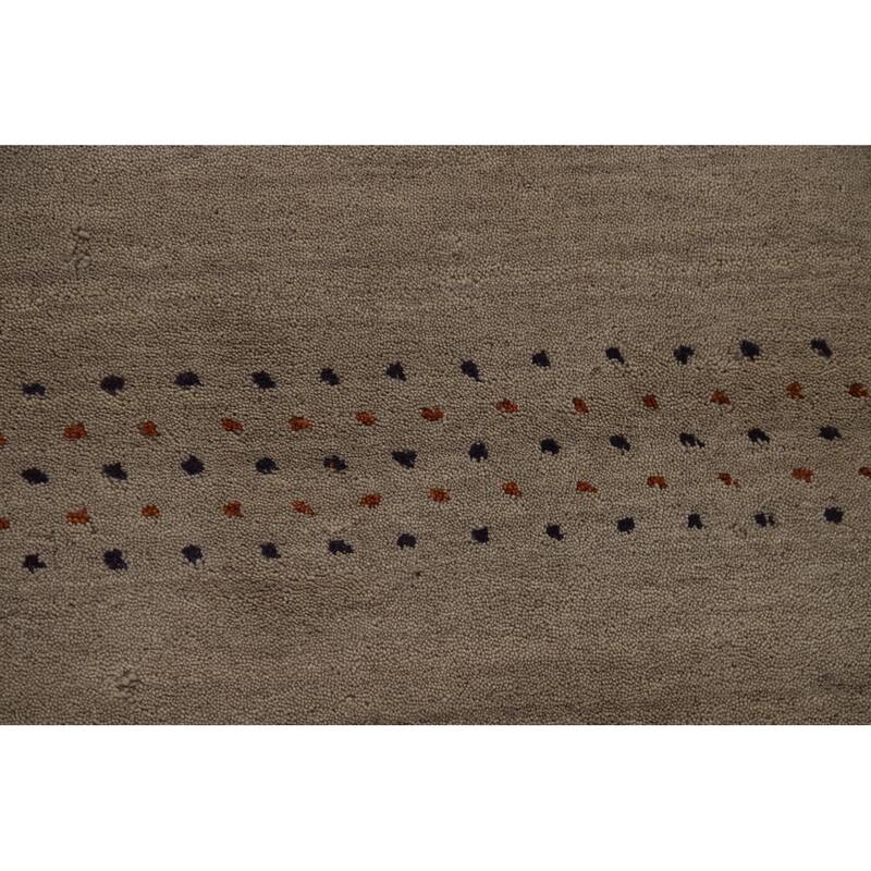 Tribal Gabbeh Area Rug Hand-Knotted Beige Oriental Wool Carpet - 5'7" x 7'10"