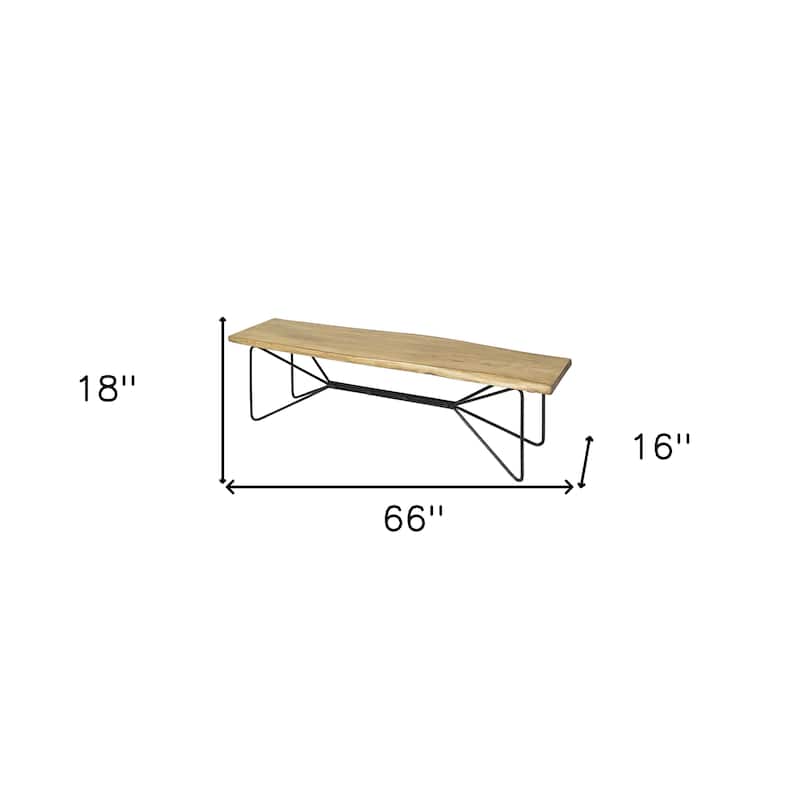 HomeRoots 66" Natural and Black Solid Wood Live Edge Bench - 66 in. x 18 in. x 16 in.