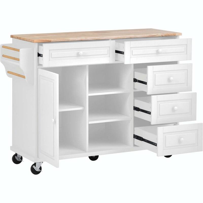 53-Inch Width kitchen Island cart with storage and 5 draws