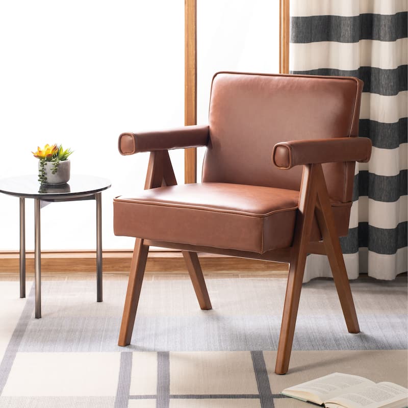 SAFAVIEH Suri Mid-Century Walnut Wood Arm Chair - 23.2" Wx 24" L x 29.9" H - Cognac/Walnut