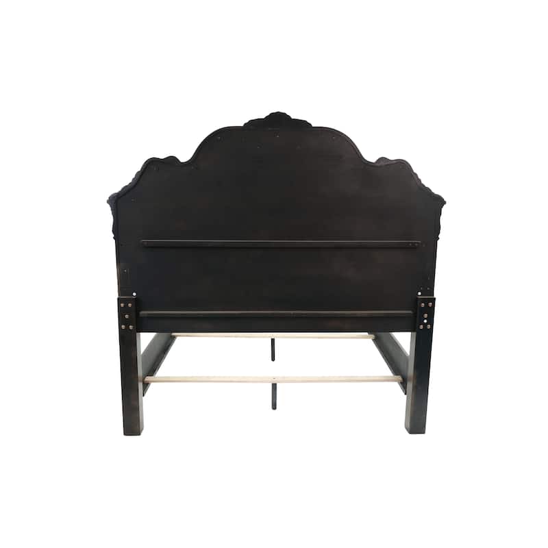 Traditional Style 1pc Bed Set Scalloped Crown Carved Detail Dark Cherry Finish