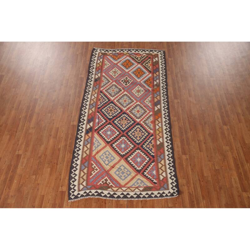 Vegetable Dye Kilim Qashqai Persian Vintage Rug Multi Wool Carpet - 4'6"x 9'4"