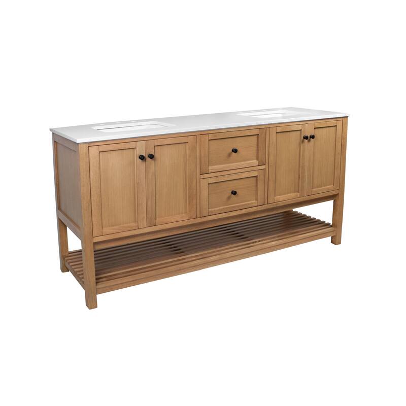 KitchenBathCollection Lakeshore 72" Double Bathroom Vanity with Engineered White Top