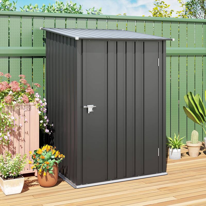 Outsunny 3.3' x 3.4' Lean-to Garden Storage Shed, Outdoor Galvanized Steel Tool House with Lockable Door for Patio Garden