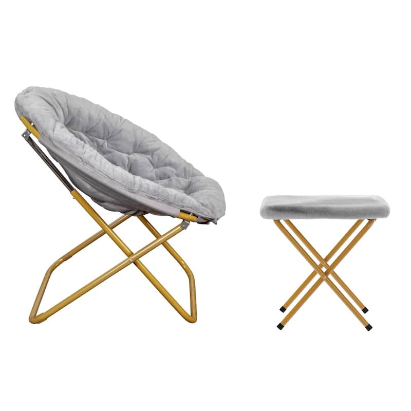 Upholstered XL Folding Saucer Chair with Ottoman - 31"D x 35.75"W x 33.5"H