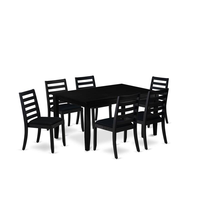 East West Furniture Dining Set Includes a Rectangular Table and Stackable Modern Chairs, Black (Pieces & Seat Type Options) - DUX17-BLK-24