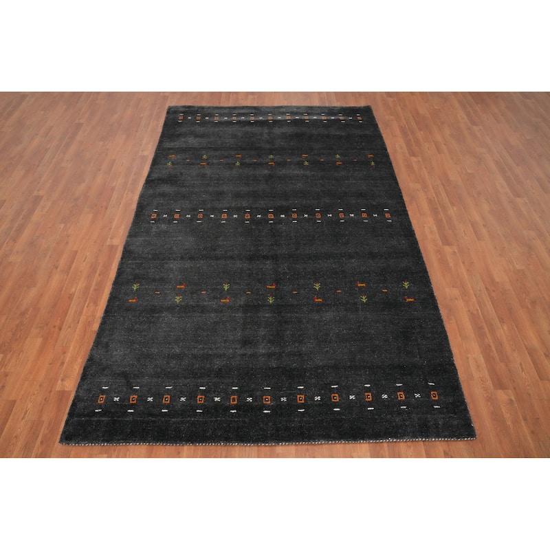Hand Knotted Oriental 100% Wool Carpet Tribal Animal Pictorial Greys & Charcoal Gabbeh Area Rug - 10' 0'' X 6' 2''