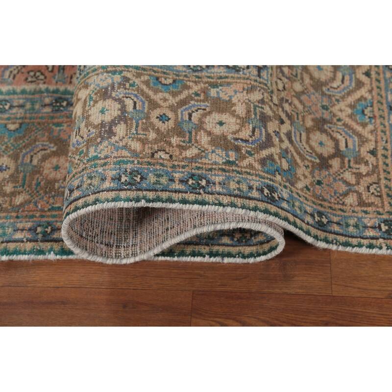 Pink Geometric Tabriz Persian Vintage Rug Hand-Knotted Wool Carpet - 6'7"x 9'9"