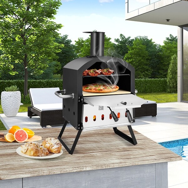 Costway 2-Layer Pizza Oven Wood Fired Pizza Grill Outside