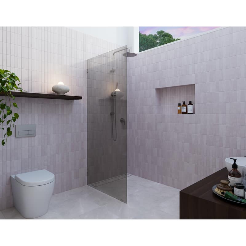 Ursa 30 in. x 78 in. Fully Frameless Glass Shower Panel - Single Fixed Panel with Gray Tint - Brushed Nickel
