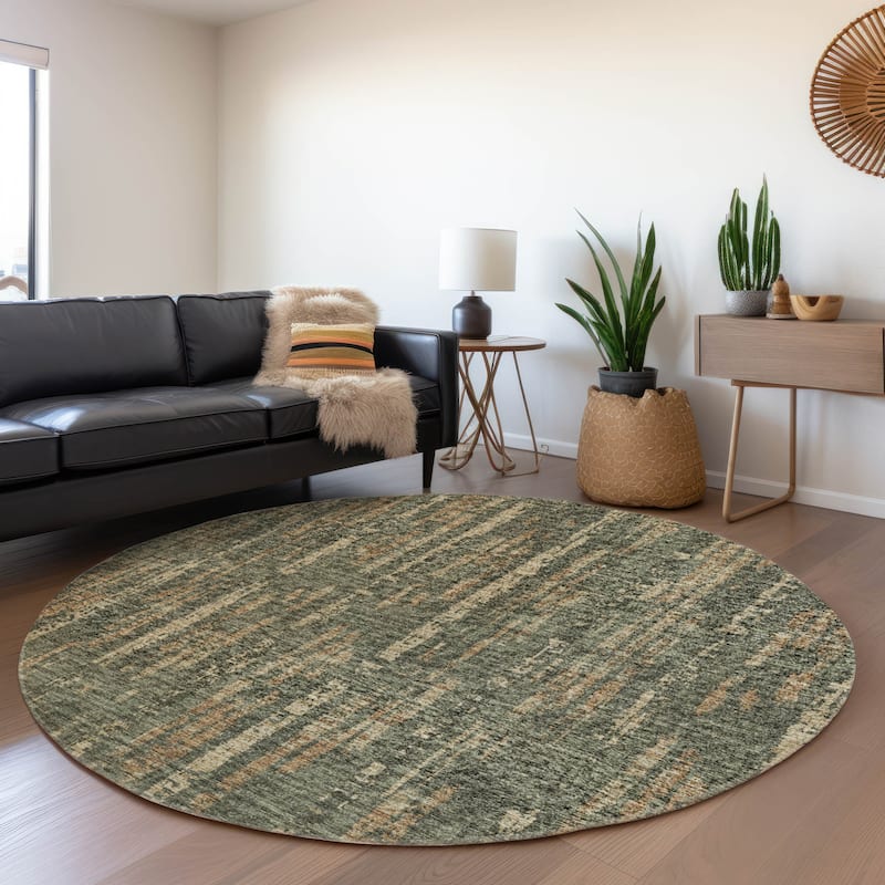 Premium Washable Super Soft Abstract Contemporary Mayfield Rug - Green - 8' x 8' - Round