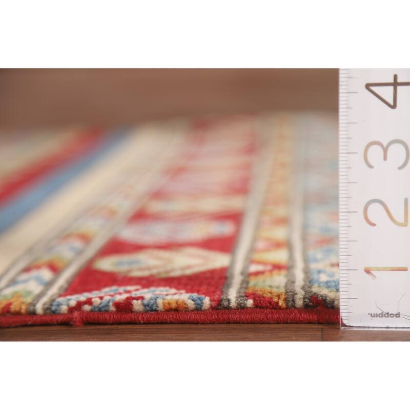 Hand Knotted Oriental 100% Wool Carpet Traditional Geometric Multi-Colored Kazak Runner Rug - 16' 0'' X 2' 5''