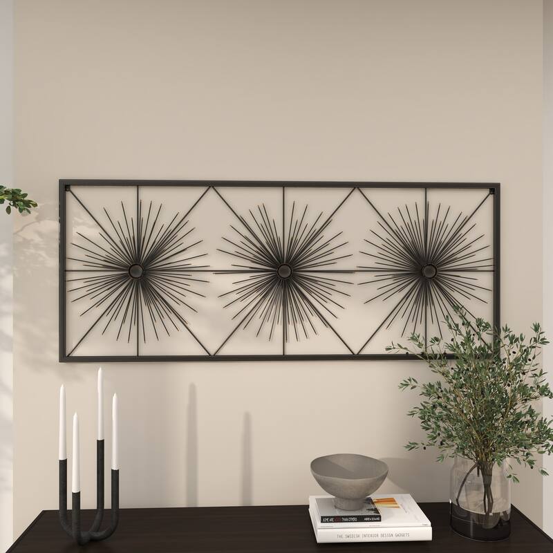 Black Metal Sea Urchin Starburst Wall Decor with Black Frame