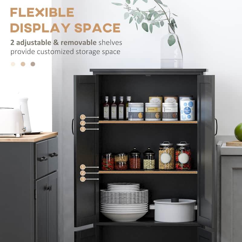 48.5" Tall Black Kitchen Pantry Cabinet with 4 Doors and Adjustable Shelves for Garage or Bathroom