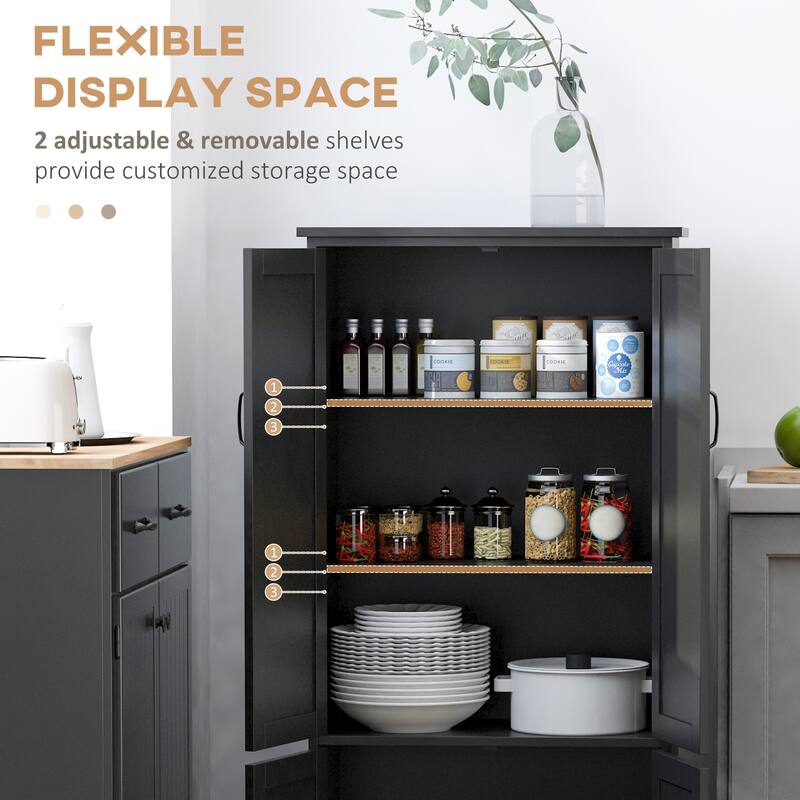 HOMCOM 4-Door Practical Storage Cabinet Multi-Storey Flexible Space Pantry w/Adjustable Shelves 2 Lower Doors, White