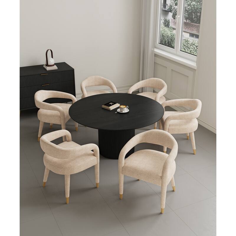 Manhattan Comfort 7-Piece Hathaway Modern 59.05 Solid Wood Round Dining Set - Black Beige - Set of 7