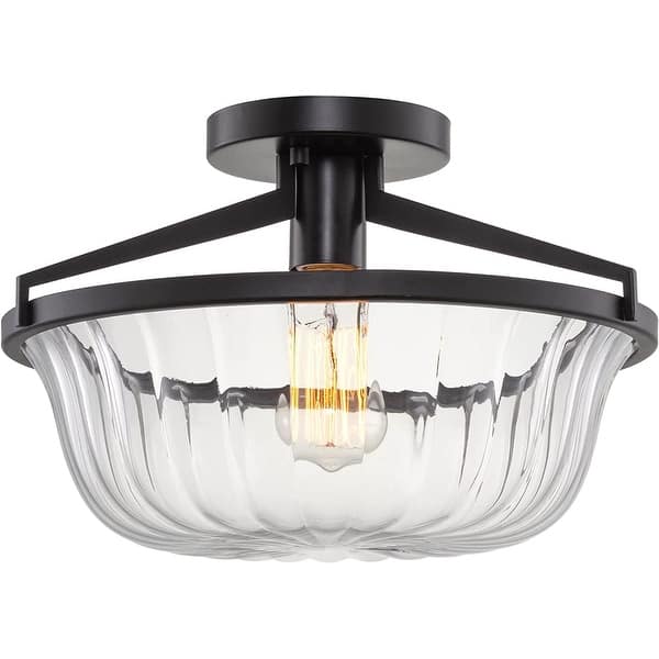Modern farmhouse semi flush mount ceiling lamp black glass ceiling