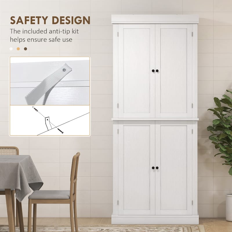 Modern Pantry Storage Cabinet with Magnetic Doors, Buffet Cabinet with Adjustable Shelves and Anti-Tip Straps