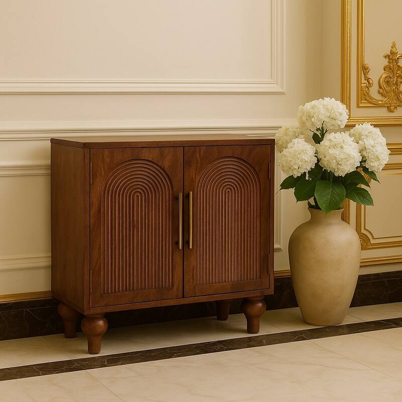 Artisan Furniture Solid Wood Arco Groove Sideboard, Brown,2-Doors - Brown