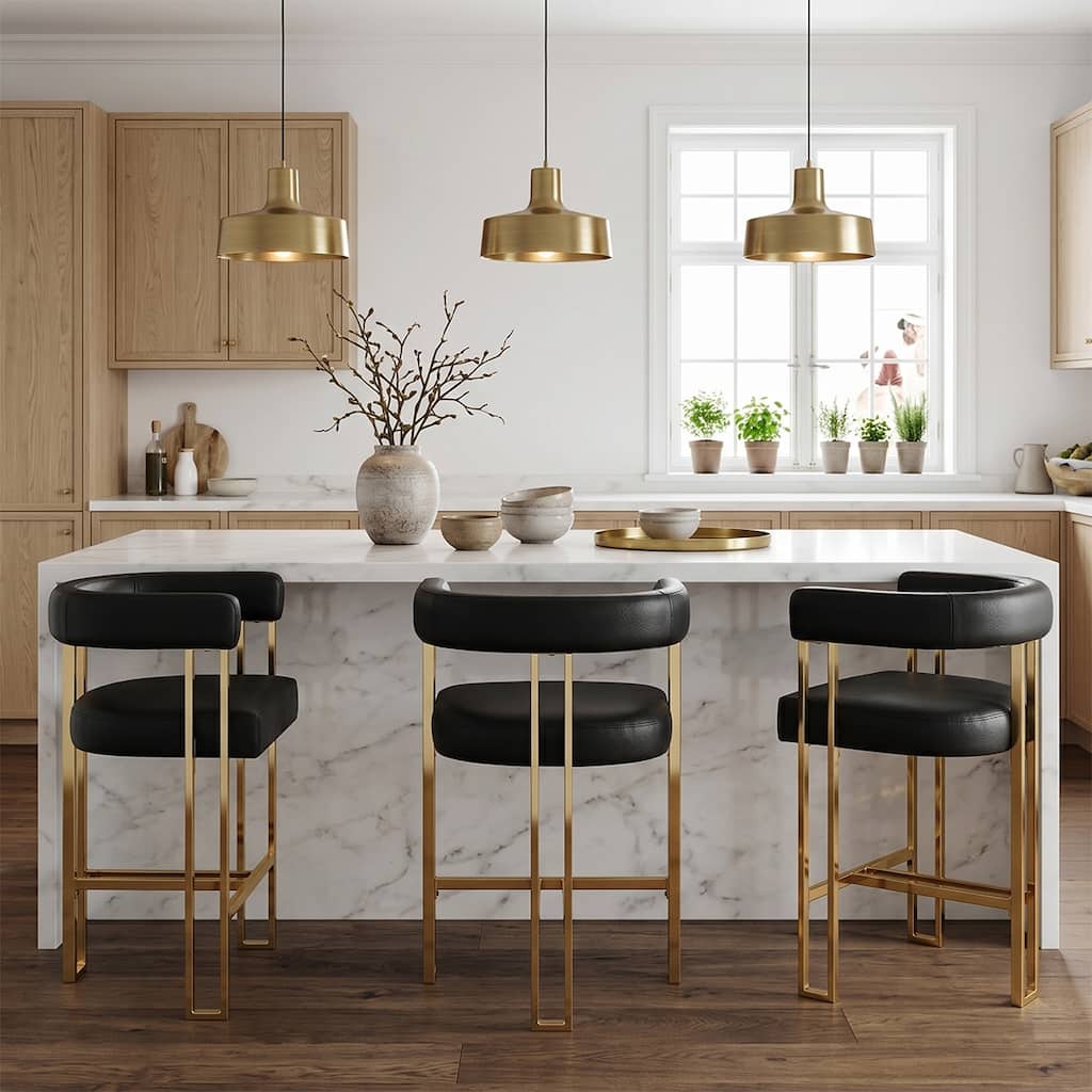 3-Piece Modern Counter Stool Set with Gold-Finish Frame