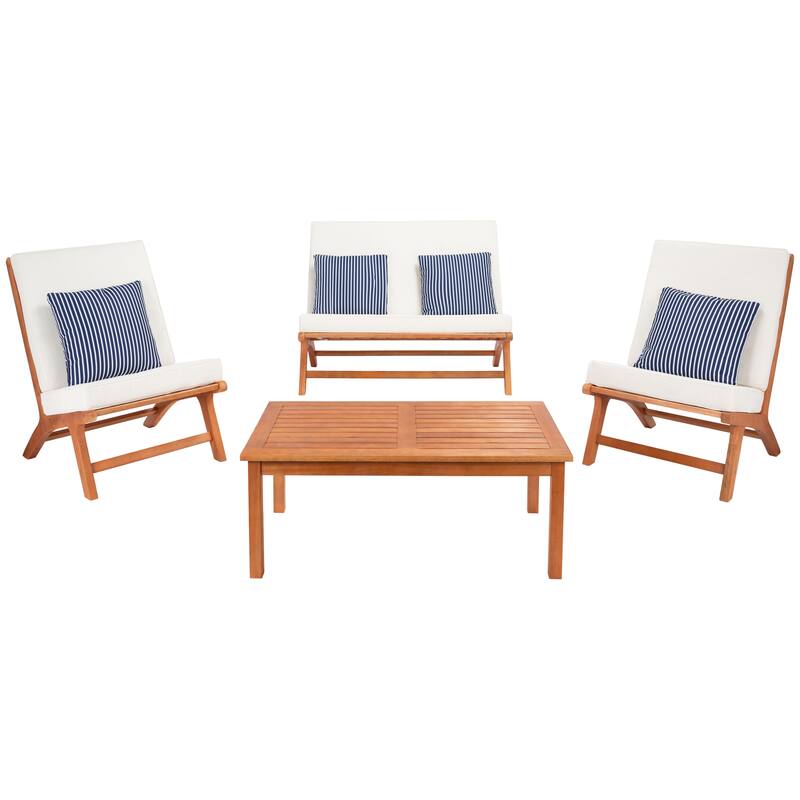 SAFAVIEH Outdoor Aryana 4-Piece Conversation Patio Set with Accent Pillow - 46W x 34D x 32H