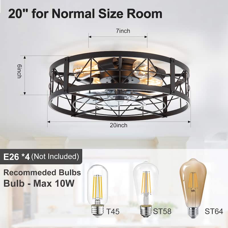 20-in Flush Mount Caged Ceiling Fan with Light Remote(7-Blade)