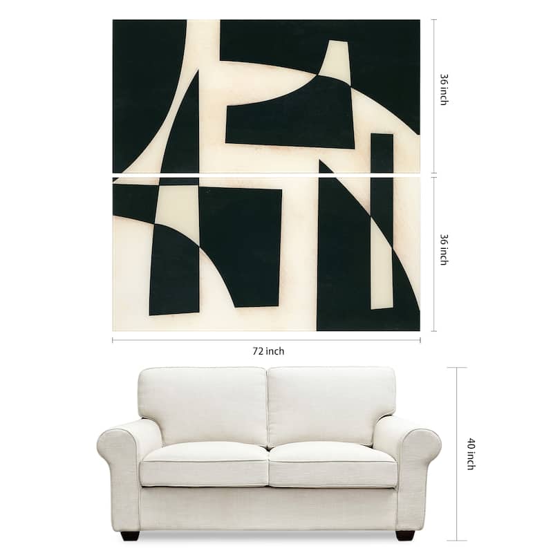 "Onyx Cutout" Oversized 72"x 36" Frameless Free-Floating Reverse Printed Tempered Art Glass Panels Set