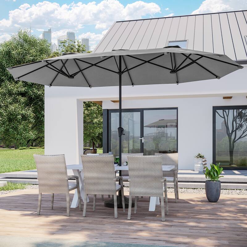 BONOSUKI 13 x 7.2Ft Double-Sided Patio Umbrella with Large Canopy Outdoor Table Umbrella for Garden and pool, Navy Blue - Gray