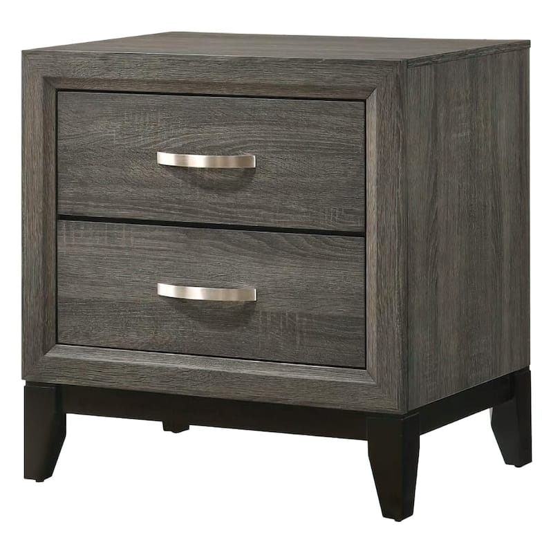 25 Inch Modern 2 Drawer Nightstand, Metal Handle, Grey Foil Finish - Grey