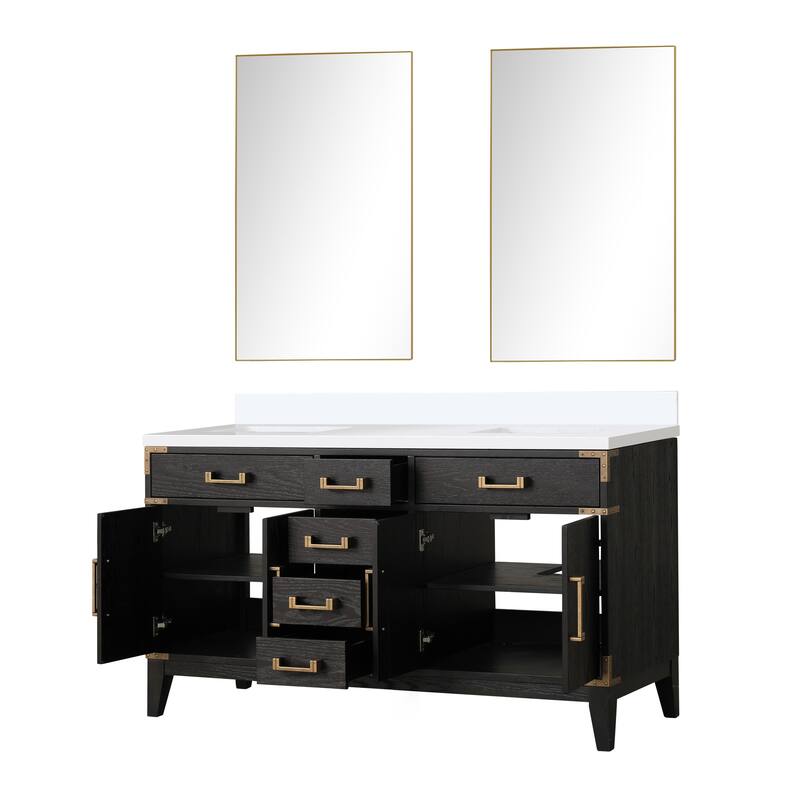 Laurel 60 in W x 22 in D Black Oak Double Bath Vanity, Cultured Marble Top, and 28 in Mirrors