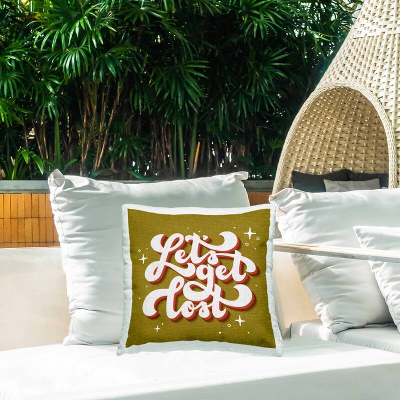 Stupell Let's Get Lost Retro Lettering Printed Outdoor Throw Pillow Design by Sarah Hickman