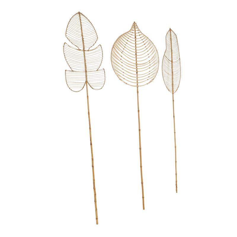 Rattan Leaf Handmade Tall Woven Palm Leaf Stick Home Decor Natural Foliage - Set of 3 Brown or Black - Roche River Decor