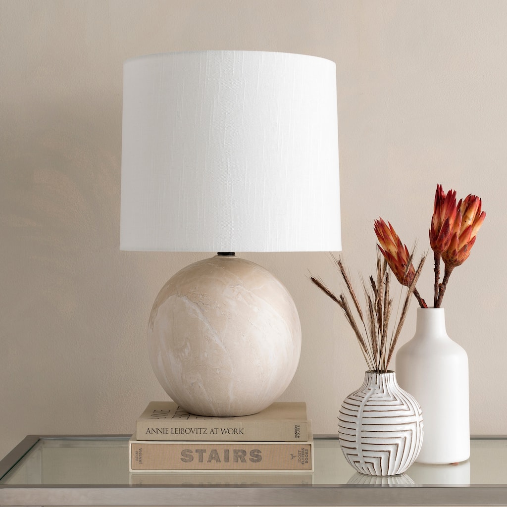 Livabliss Isaia Cream Faux Marble Ceramic Table Lamp