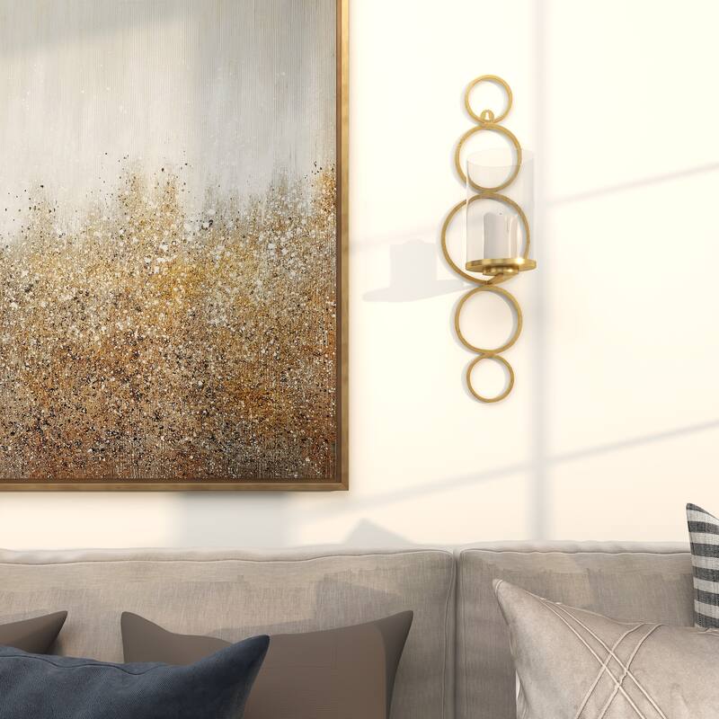 CosmoLiving by Cosmopolitan Metal Stacked Circle Geometric Wall Sconce with Glass Holder - Gold, Black, Silver