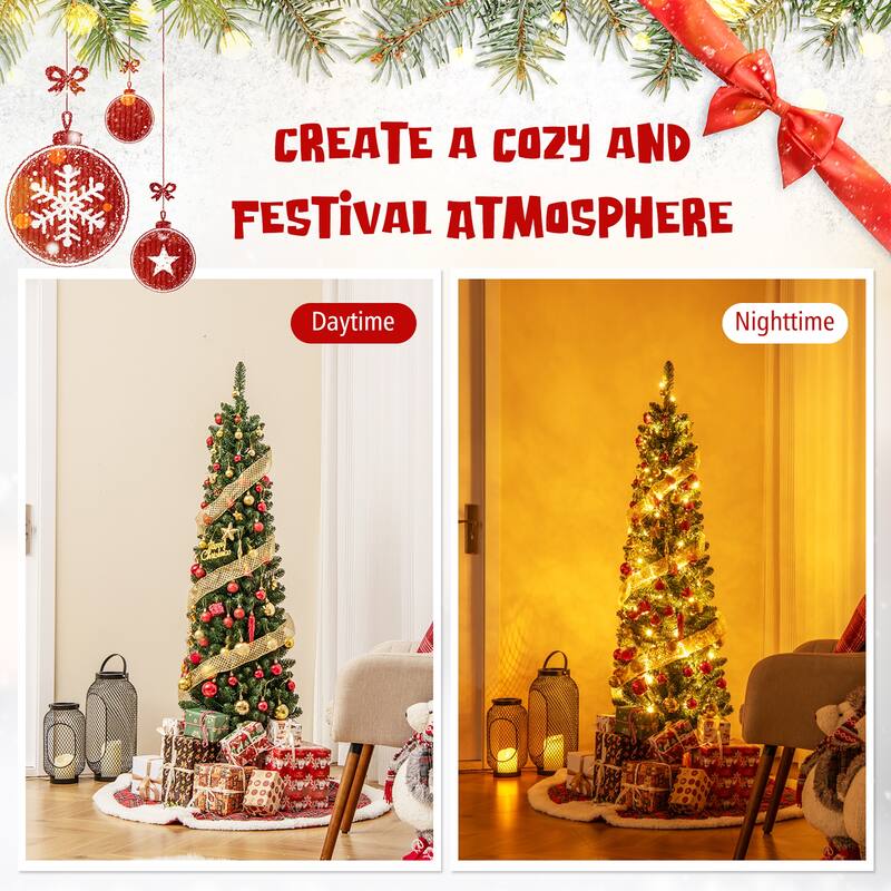 Gymax 5 FT Pencil Christmas Tree w/295 Memory Wire Branch Tips 110 LED - See Details