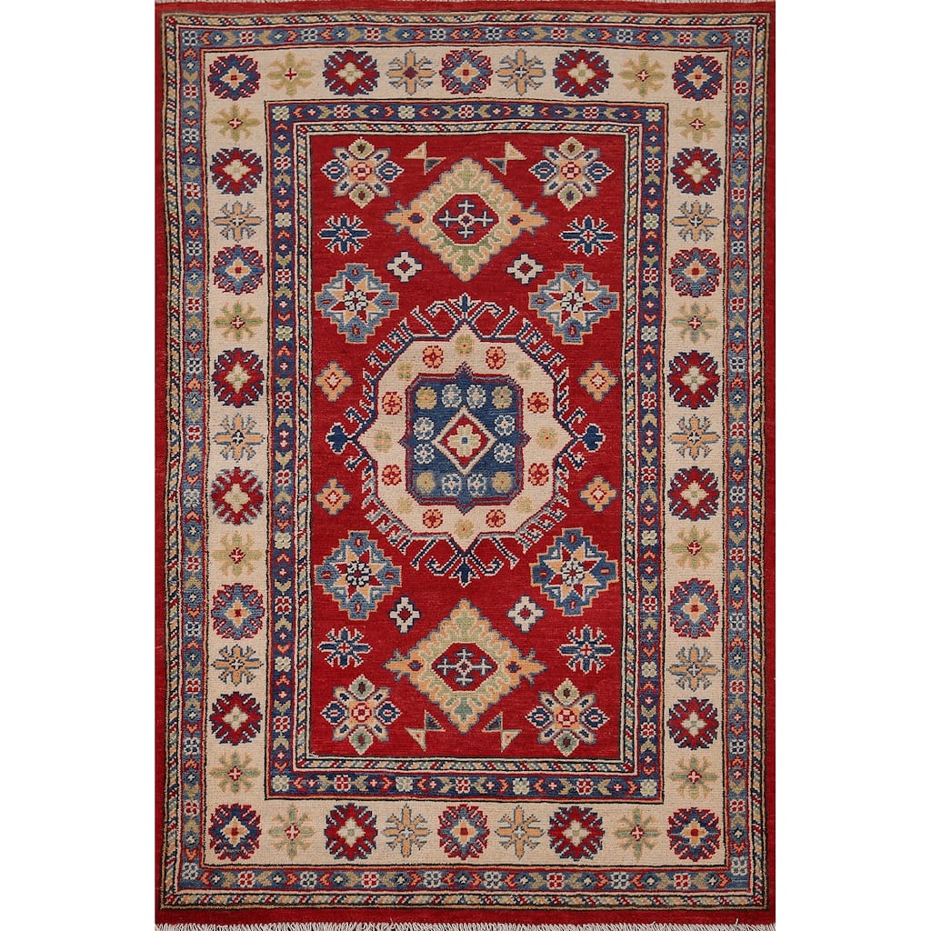 Oriental Red Kazak Accent Rug Handmade Wool Carpet - 3'4" x 4'11"