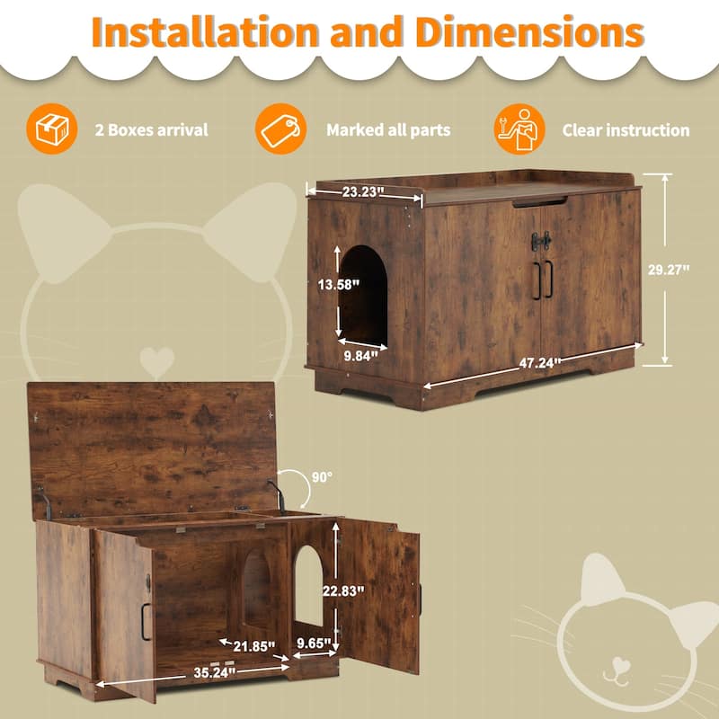 MCombo X-Large Cat Litter Box Furniture Hidden with Top Opening & Divider, Particle Board, CT37
